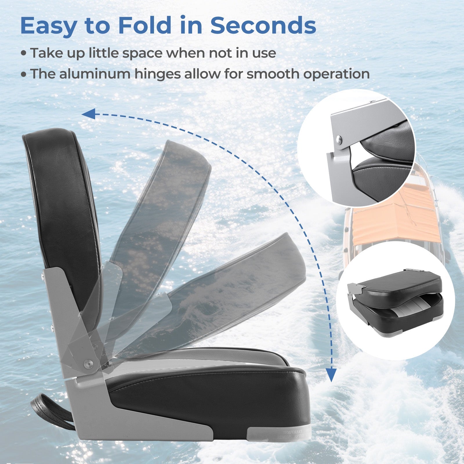 2-Pack Boat Seats Folding Low Back Boat Chairs Waterproof PVC Leather Cabin Seating