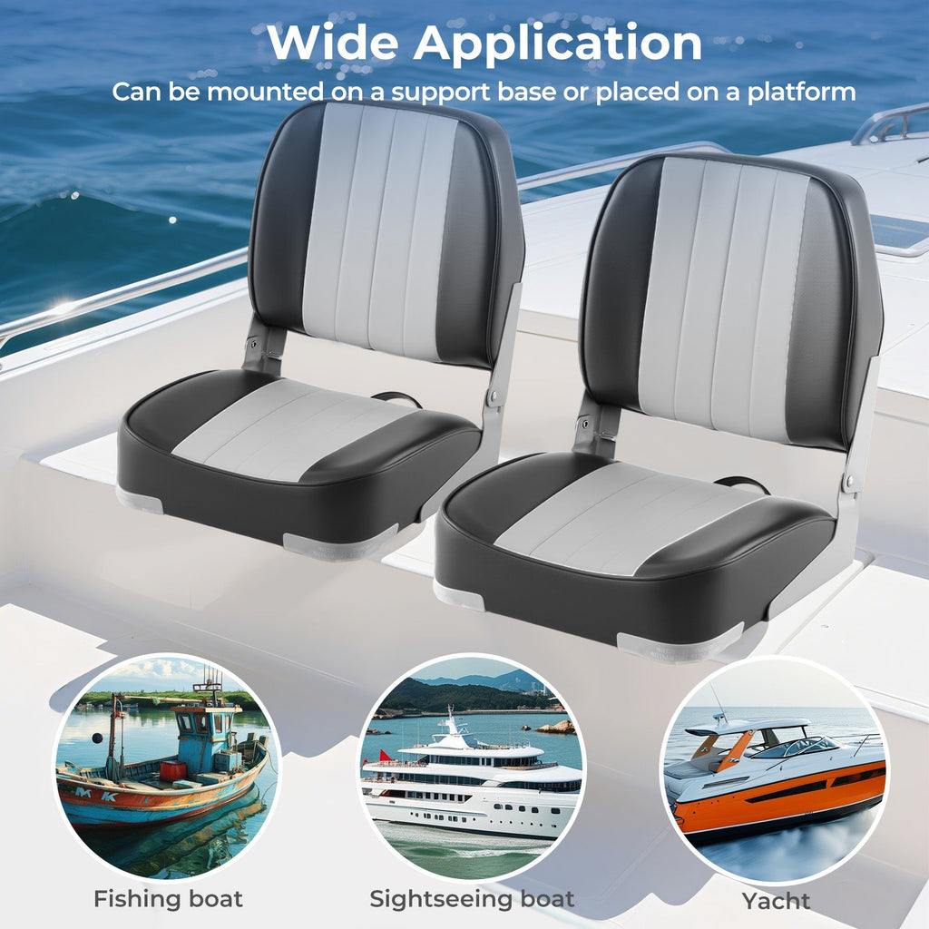 2-Pack Boat Seats Folding Low Back Boat Chairs Waterproof PVC Leather Cabin Seating