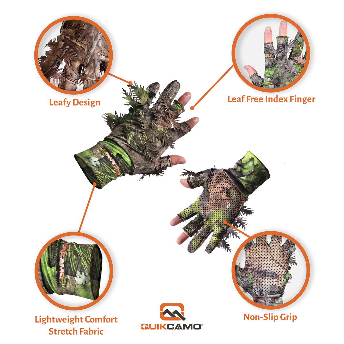 Leafy Camo Gloves in Mossy Oak and Realtree - Fingerless or Touchscreen Tips