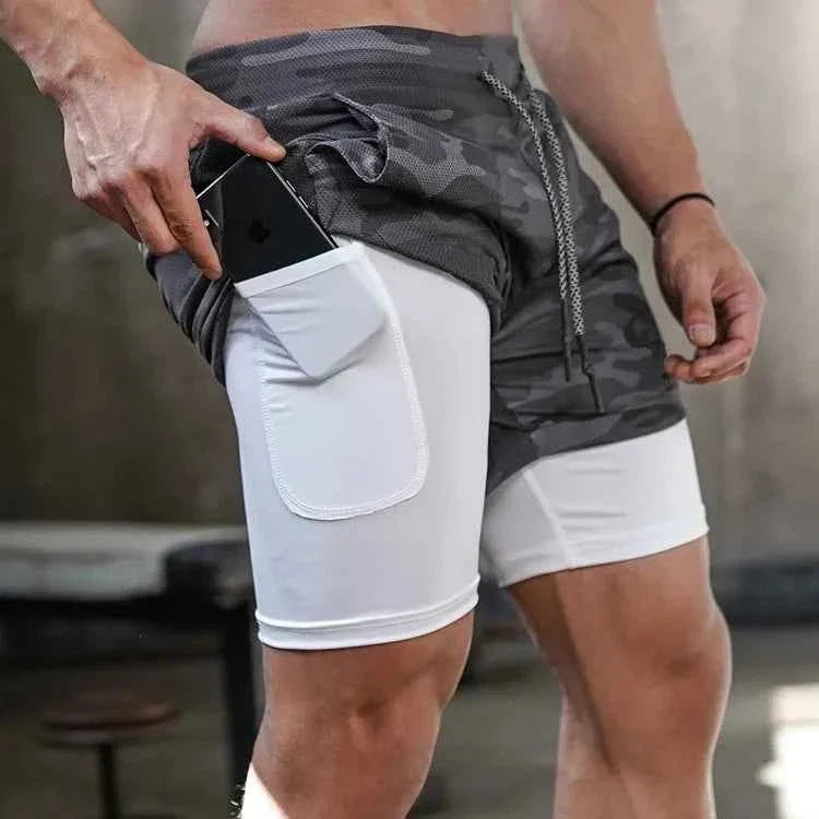 Camo Running Shorts Men Gym Sports Shorts 2 In 1 Quick Dry Workout Training Fitness Jogging Pants Summer