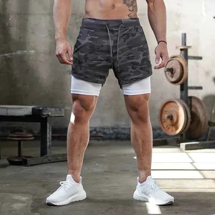 Camo Running Shorts Men Gym Sports Shorts 2 In 1 Quick Dry Workout Training Fitness Jogging Pants Summer