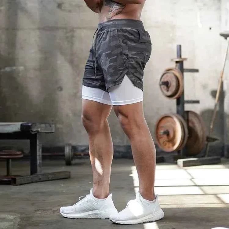 Camo Running Shorts Men Gym Sports Shorts 2 In 1 Quick Dry Workout Training Fitness Jogging Pants Summer