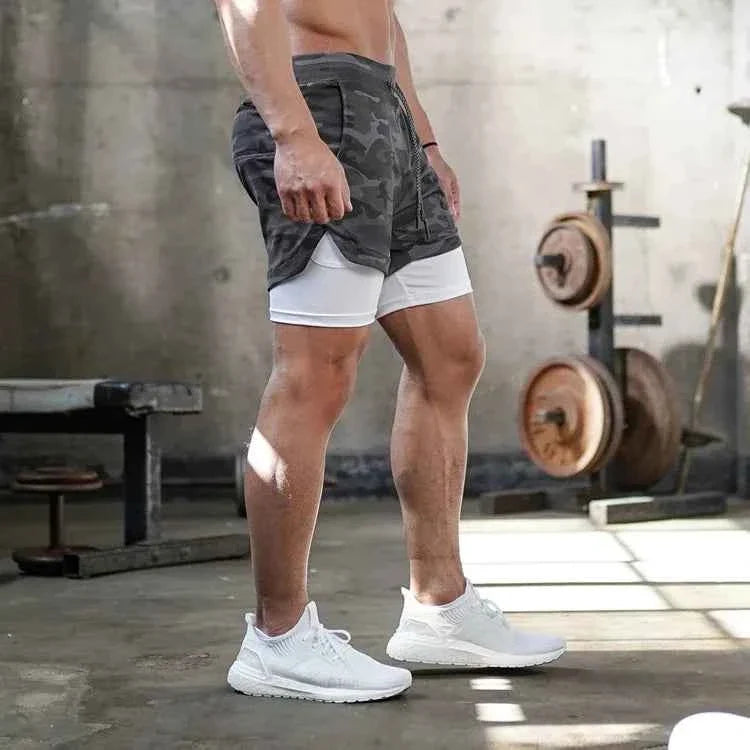 Camo Running Shorts Men Gym Sports Shorts 2 In 1 Quick Dry Workout Training Fitness Jogging Pants Summer
