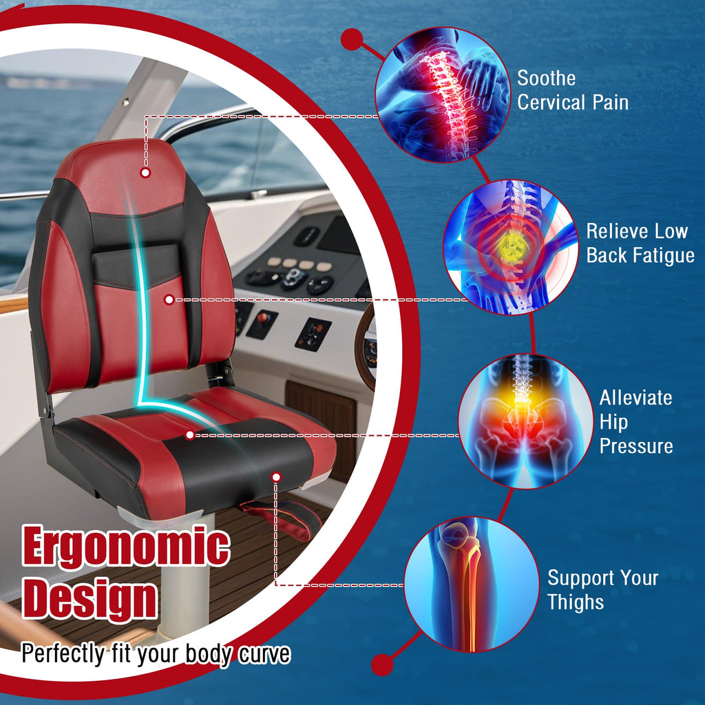 High Back Folding Boat Seat Set with Sponge Cushion-1 Piece