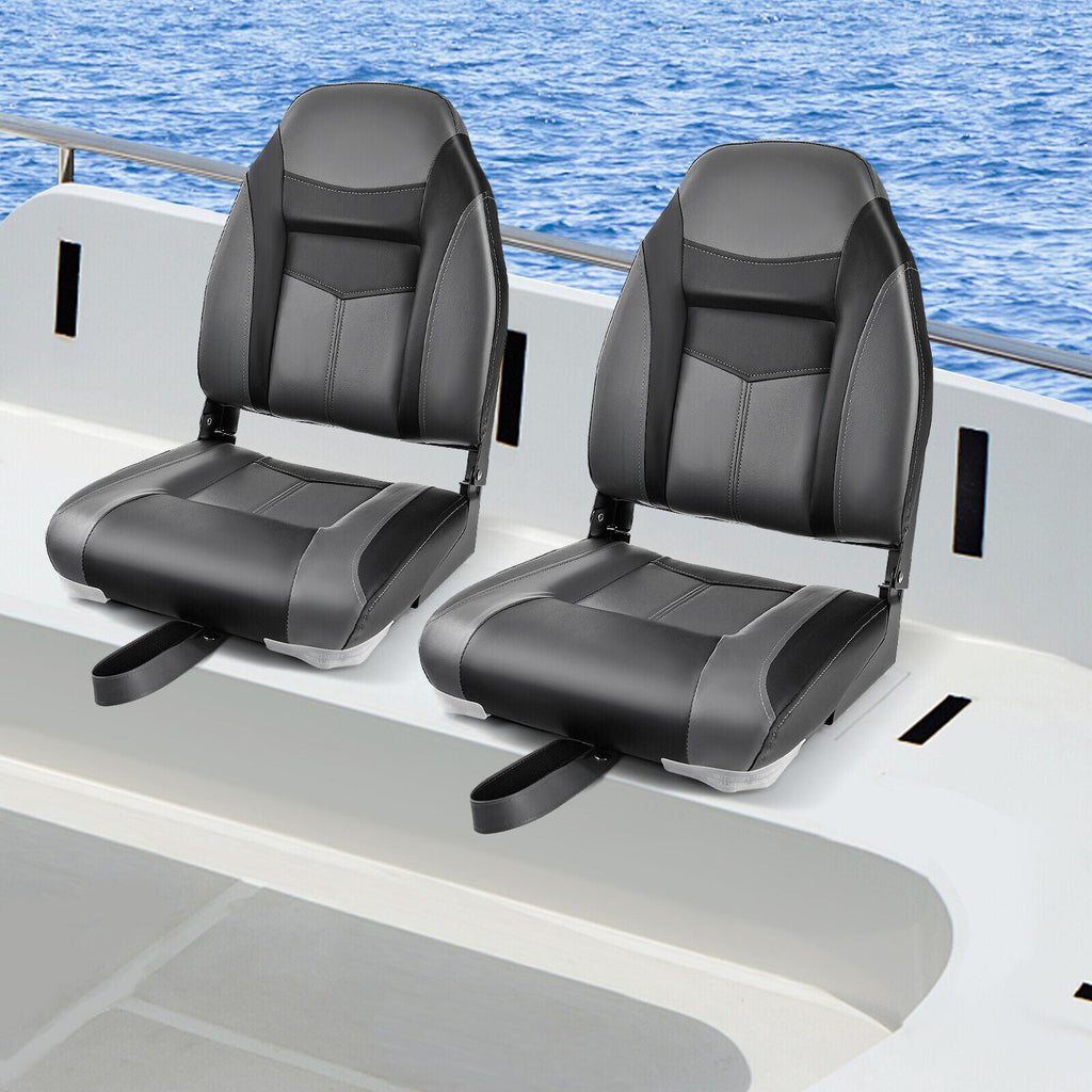 High Back Folding Boat Seats with Black Grey Sponge Cushion and Flexible Hinges