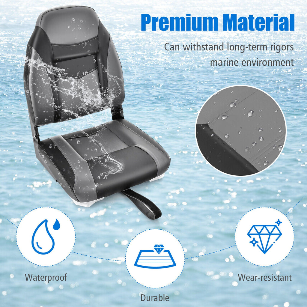 High Back Folding Boat Seats with Black Grey Sponge Cushion and Flexible Hinges