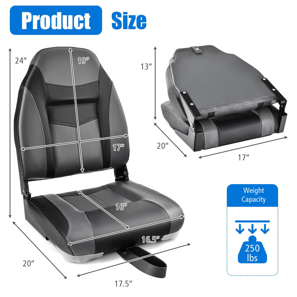 High Back Folding Boat Seats with Black Grey Sponge Cushion and Flexible Hinges