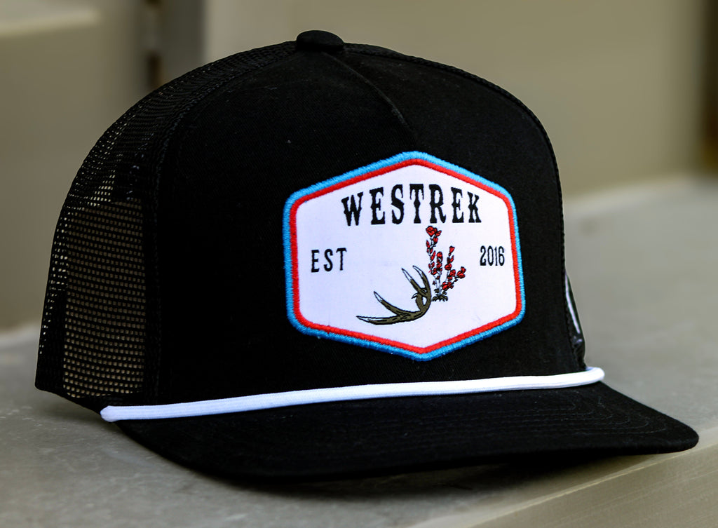 Black “Indian Paintbrush with Deer Antler” Trucker Hat – Western Hunting Hat | Westrek