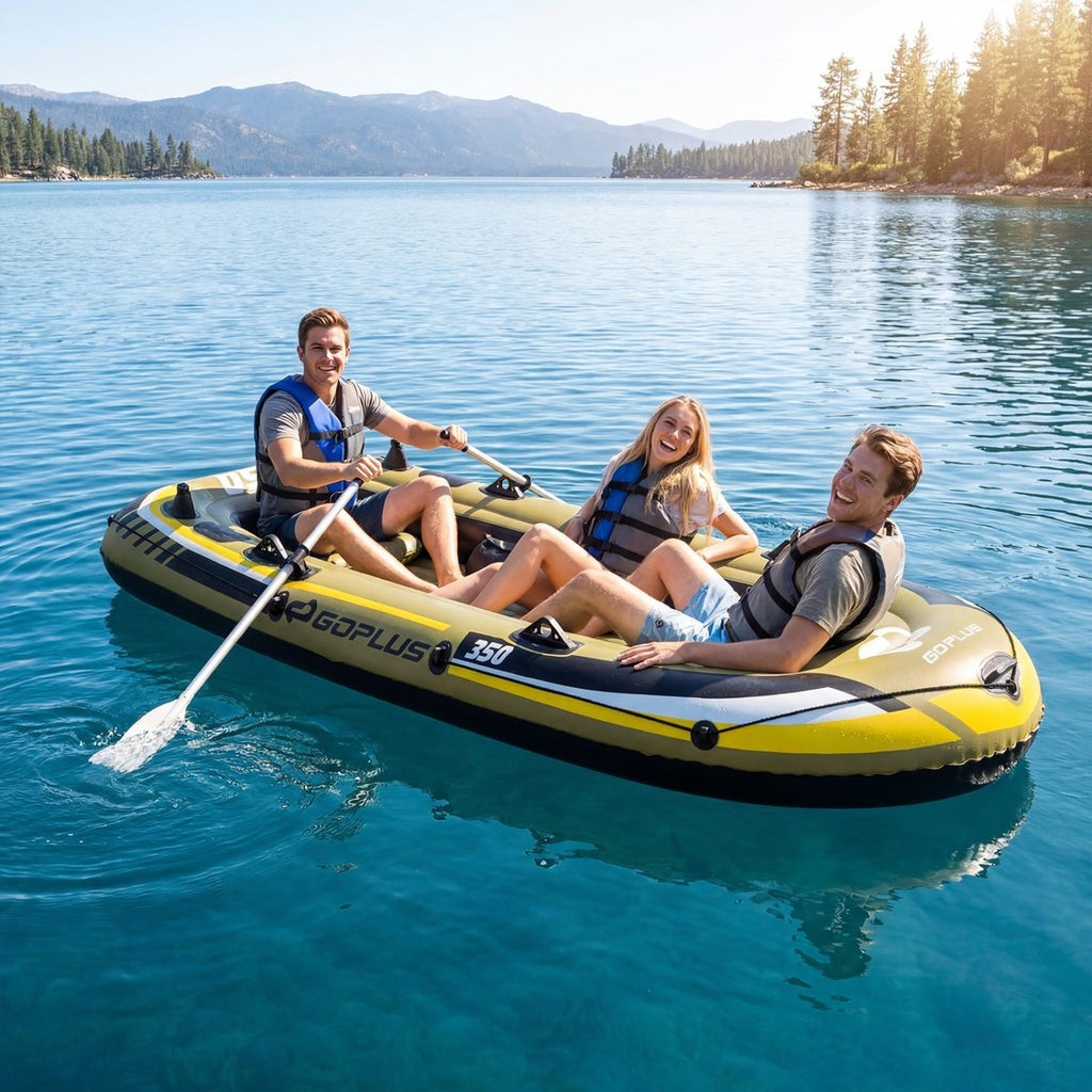 4-Person Inflatable Fishing Boat with Oars and Pump