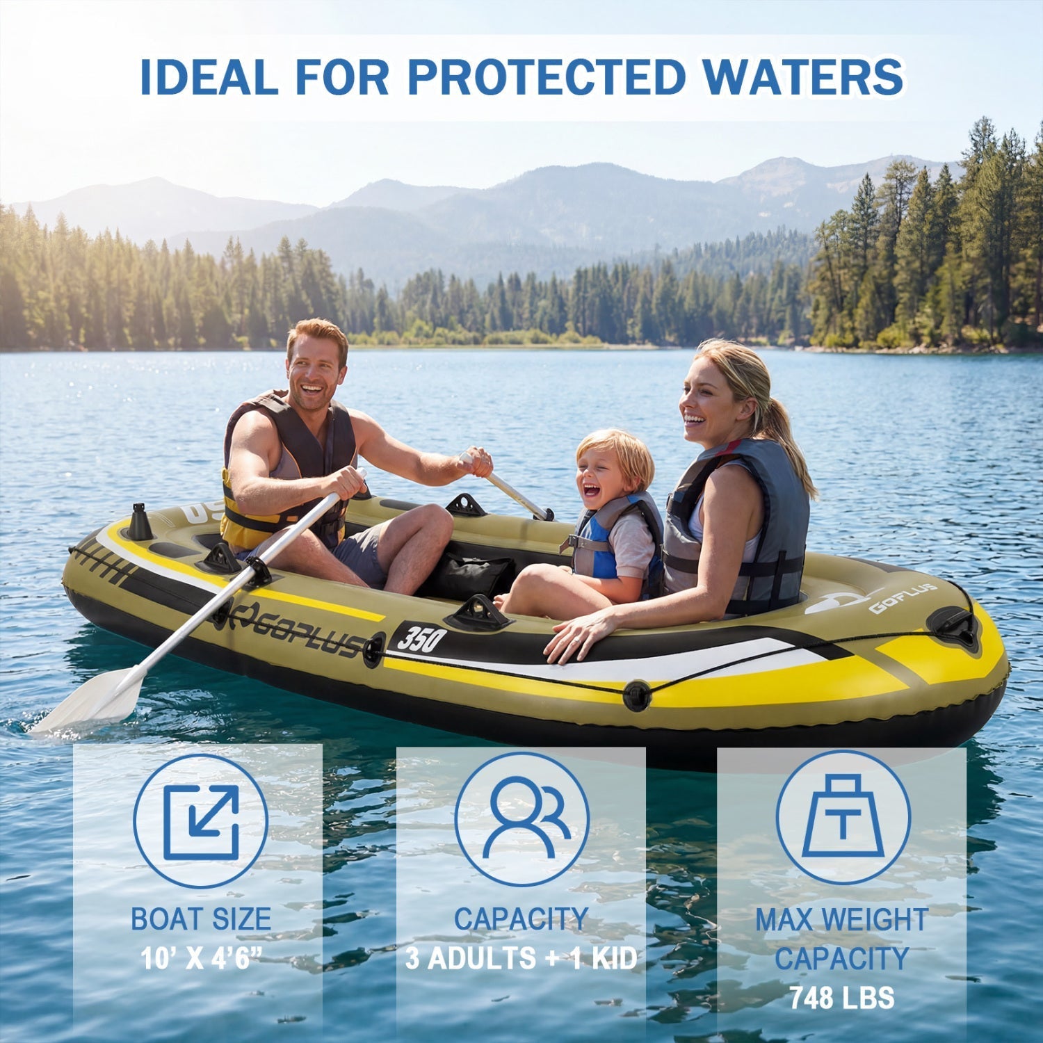 4-Person Inflatable Fishing Boat with Oars and Pump