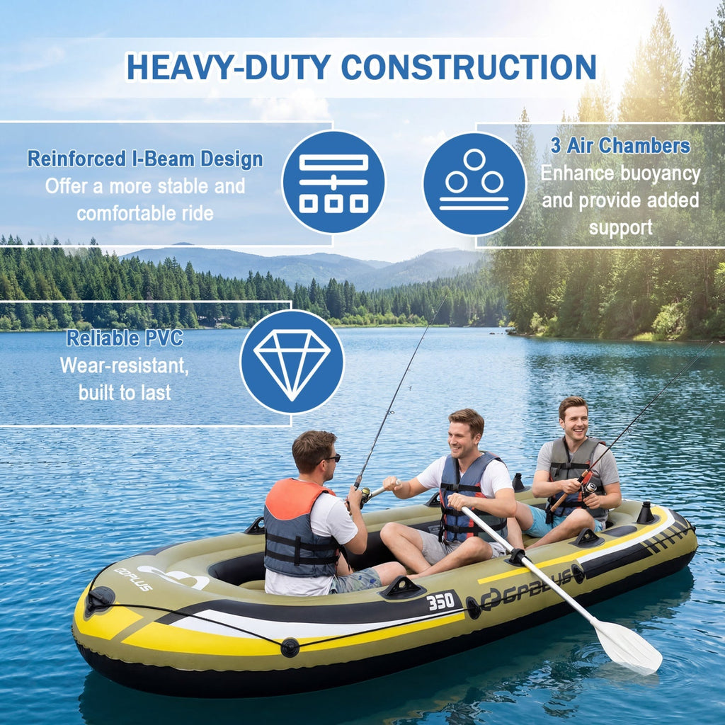 4-Person Inflatable Fishing Boat with Oars and Pump