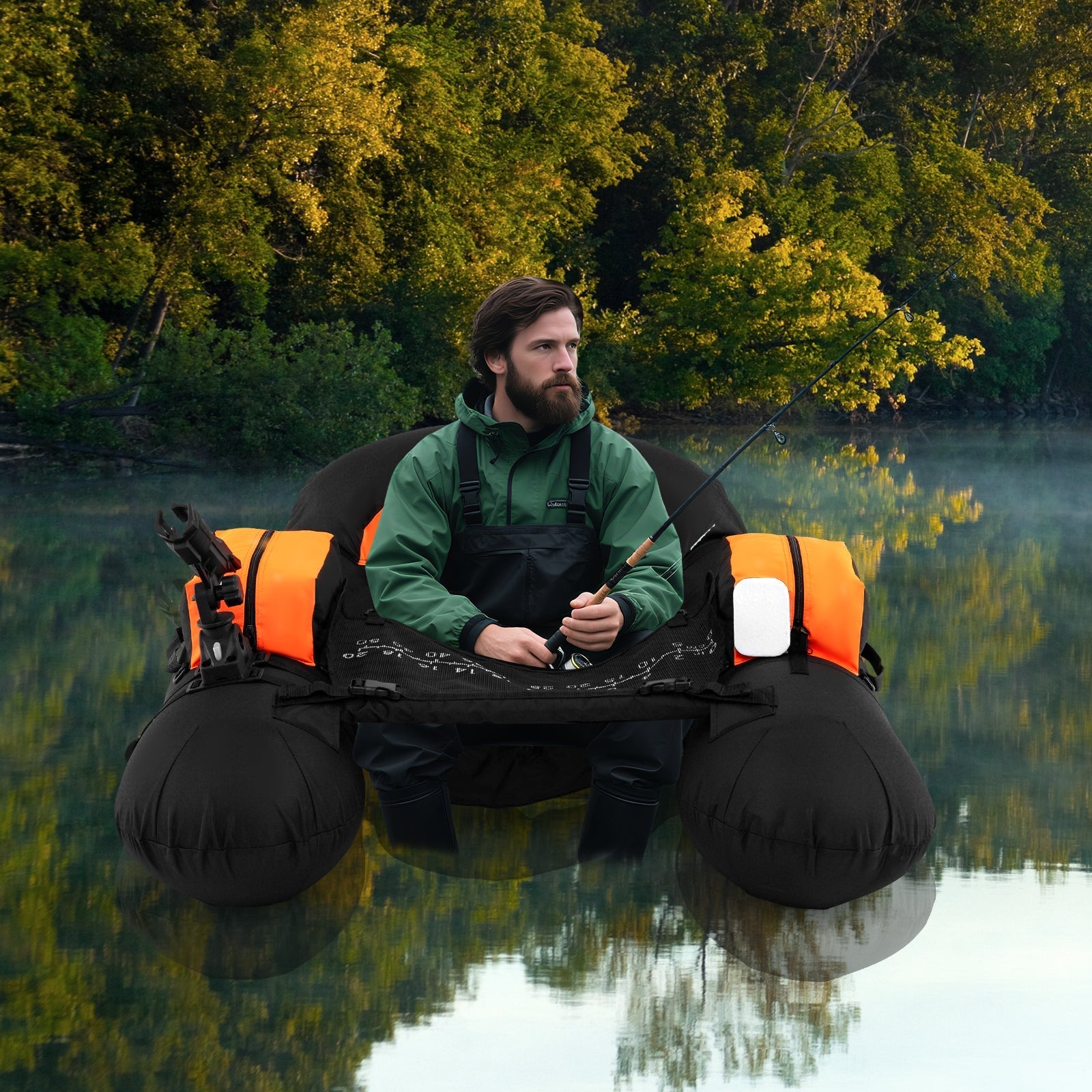 Inflatable Float Tube with Adjustable Fishing Rod Holder and Fish Hook Stator