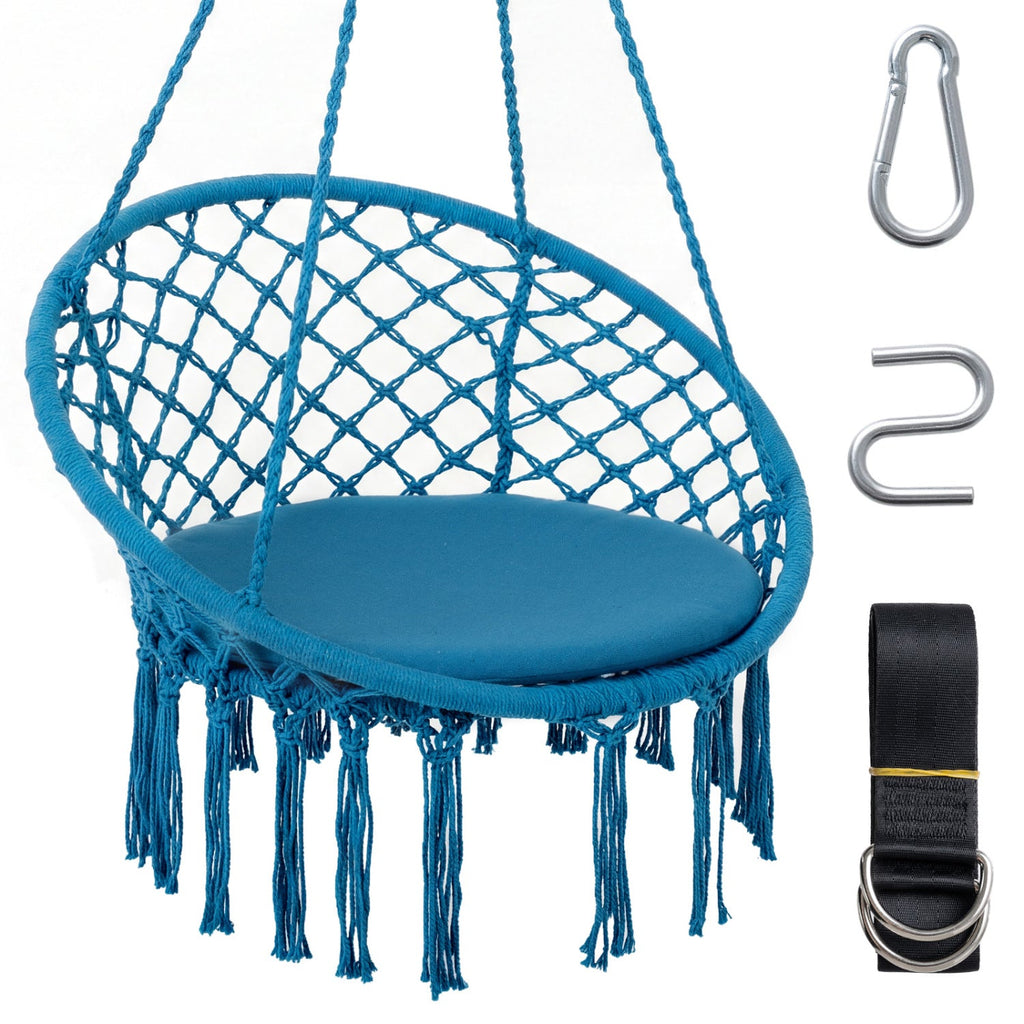 Macrame Swing Chair Hammock Chair with Round Seat Cushion