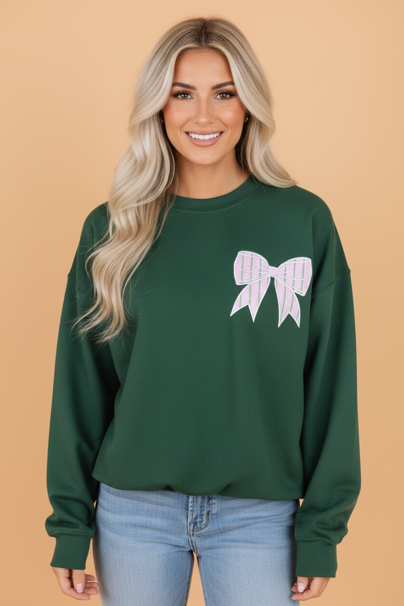 Stripe Bow Graphic Print Drop Shoulder Oversized Sweatshirt