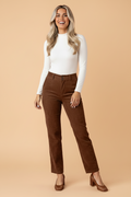 Solid Corduroy Elastic Waist Straight Leg Pants