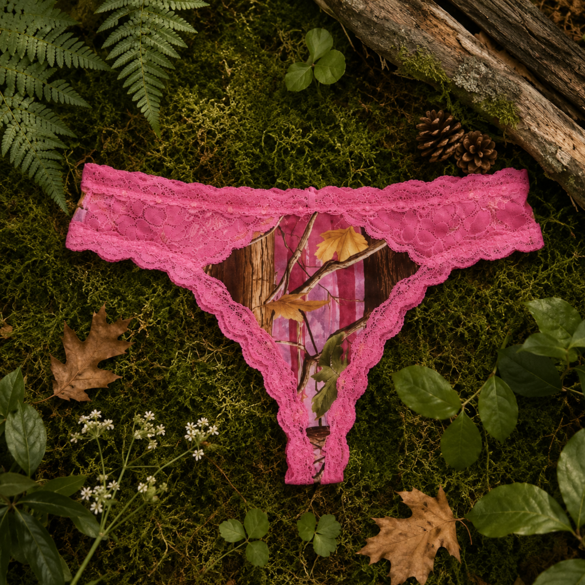 Women's Pink Camo Lace Thong - PinkWoods Hunting Underwear - Wilderness Dreams