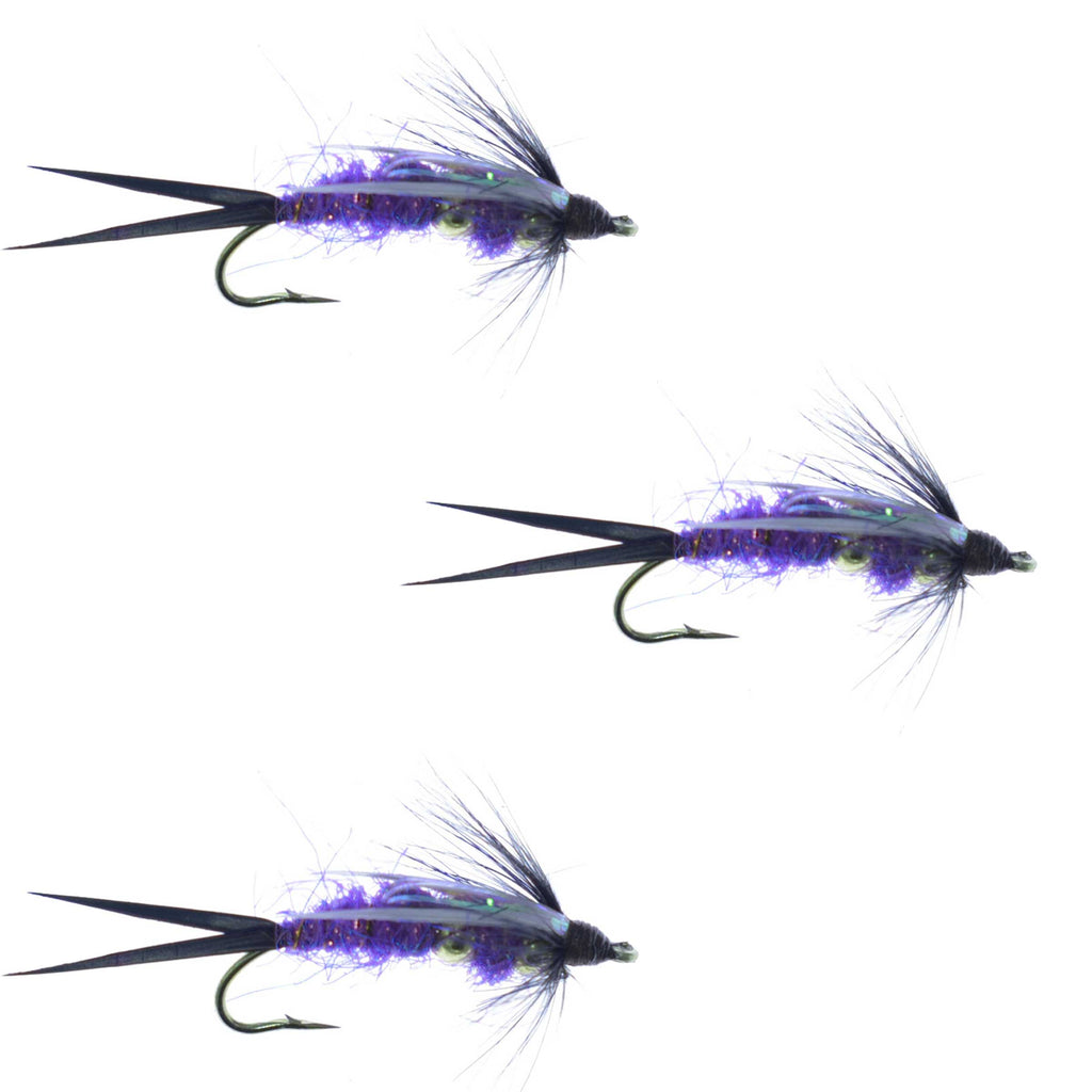 3 Pack Double Bead Purple Psycho Prince Nymph Fly - Size 8