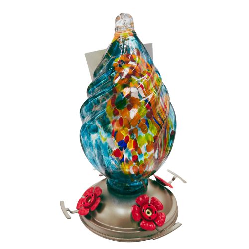 Aqua Confetti Teardrop Hand Blown Glass Humming Bird Feeder RC40B
