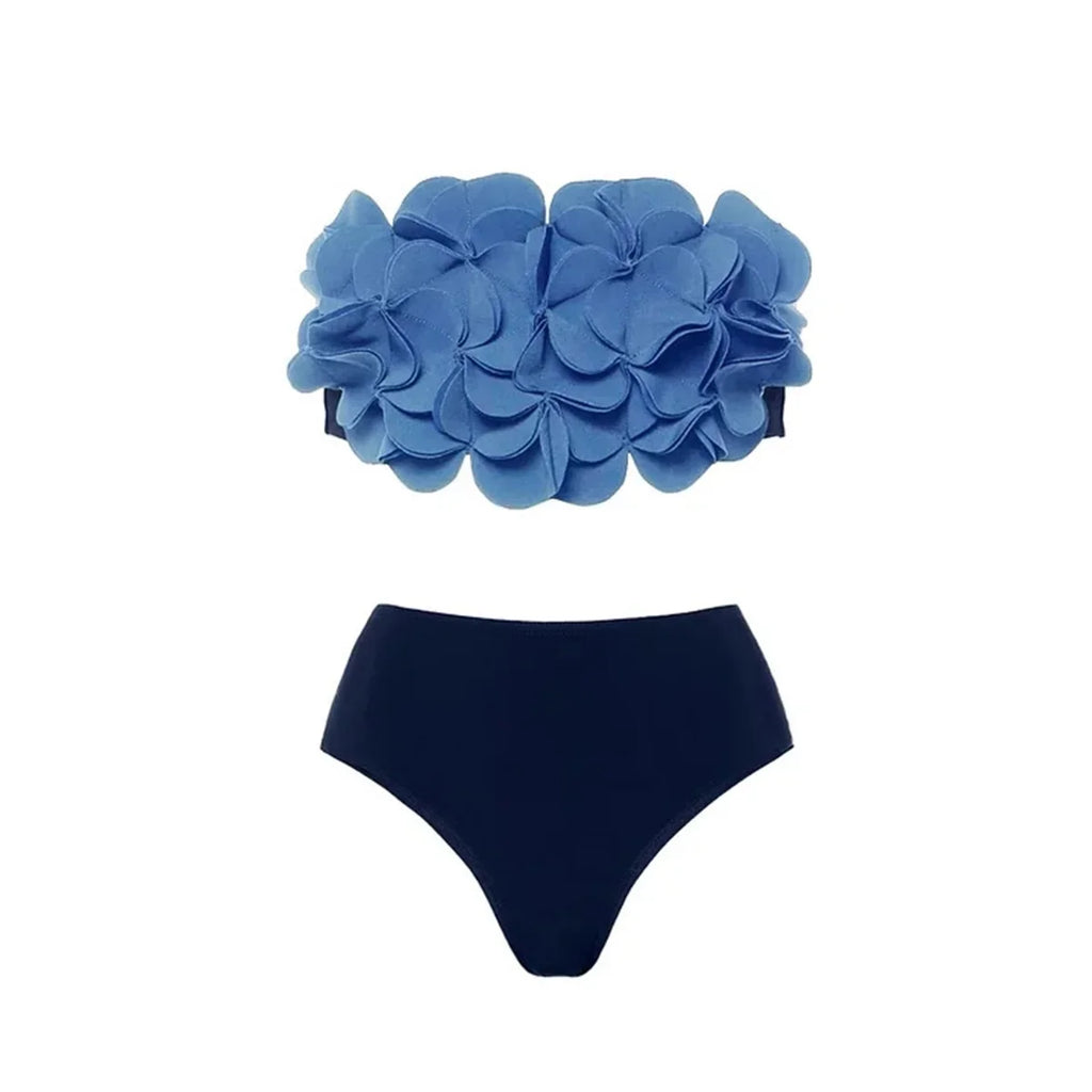 2Pcs Laser Flower Swimsuit Sexy Women Bikini Bandeau Biquini Female Push Up Swimwear Ptachwork Bathing Suits Bodysuit Beachwear