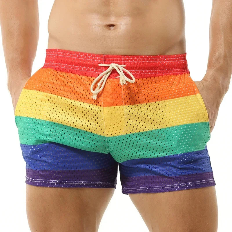 Men's Rainbow Printed Mesh Breathable Swimming Trunks