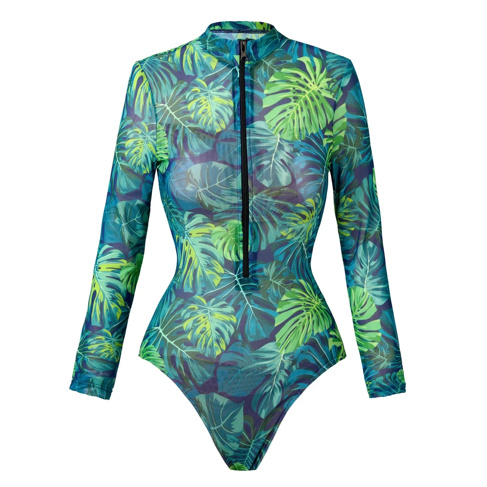 Vintage Blue Ethnic Print One Piece Swimsuit Mesh Long Skirt Set 2026 Women Long Sleeve Slim Fit Swimwear Summer Bathing Suits