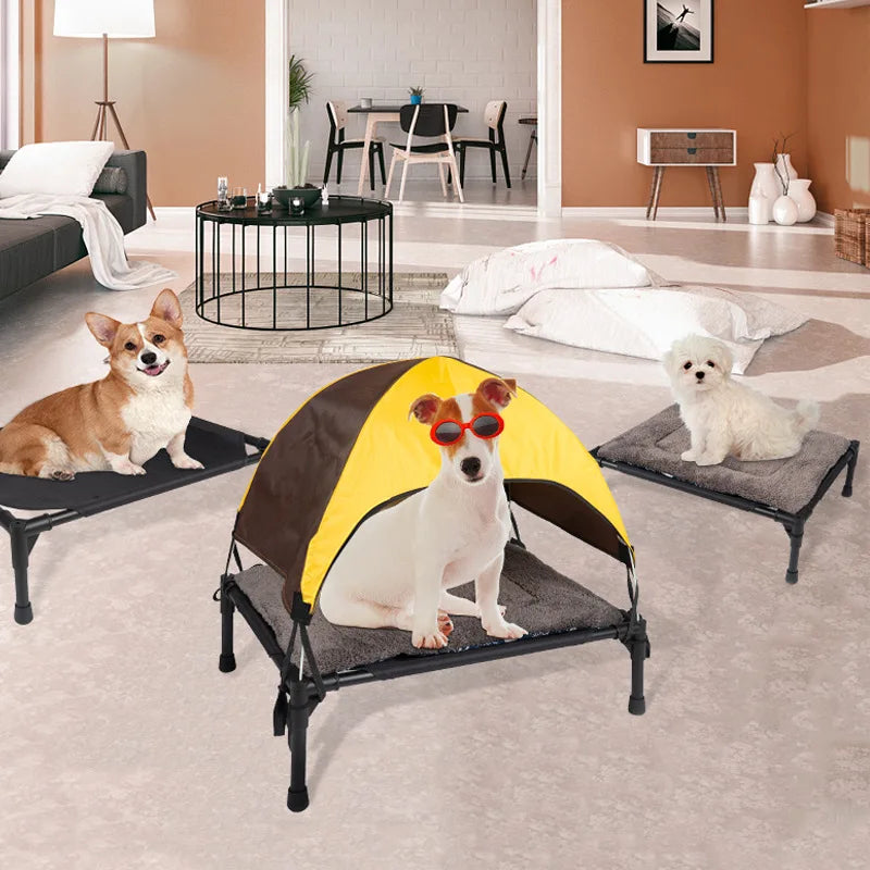 Outdoor Elevated Dog Bed Foldable Raised Pet Cot With Removable Canopy Shade Tent Breathable Dog Bed Carrying Bag For Camping