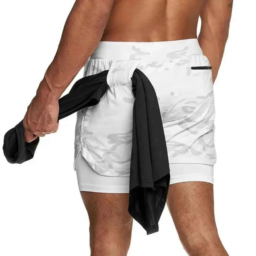 Camo Running Shorts Men Gym Sports Shorts 2 In 1 Quick Dry Workout Training Fitness Jogging Pants Summer