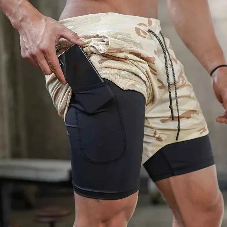 Camo Running Shorts Men Gym Sports Shorts 2 In 1 Quick Dry Workout Training Fitness Jogging Pants Summer