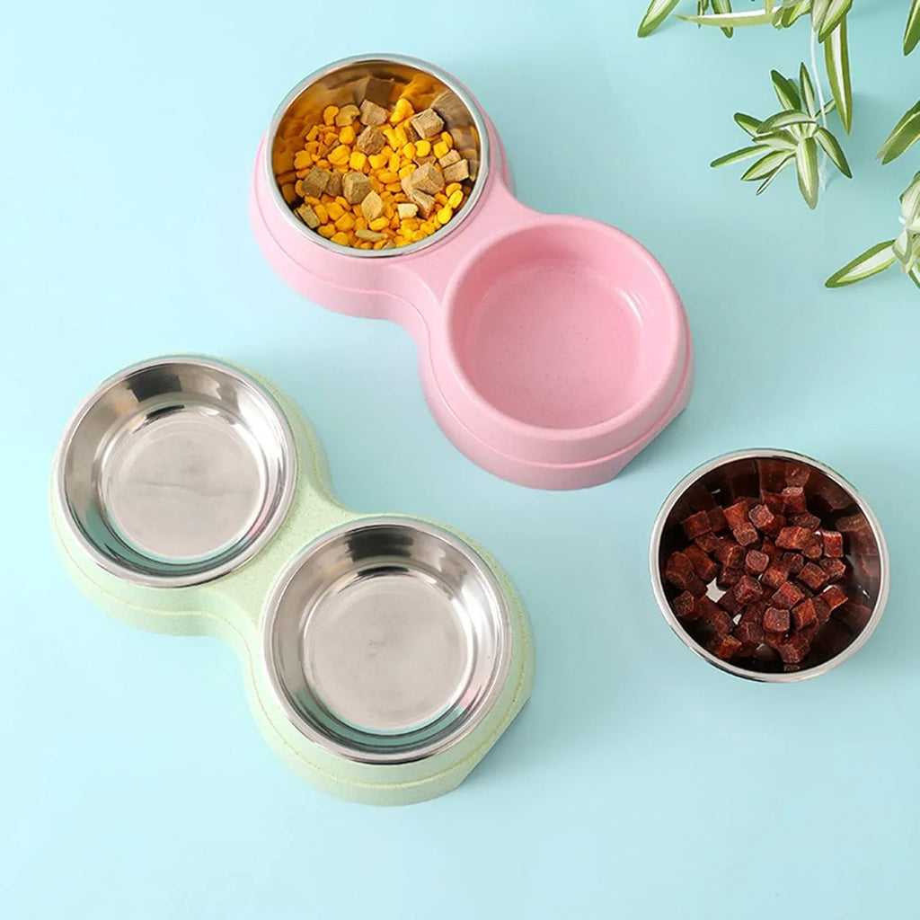 Double Pet Bowls Dog Food Water Feeder Stainless Steel Pet Drinking Dish Feeder Cat Puppy Feeding Supplies Small Dog Accessories