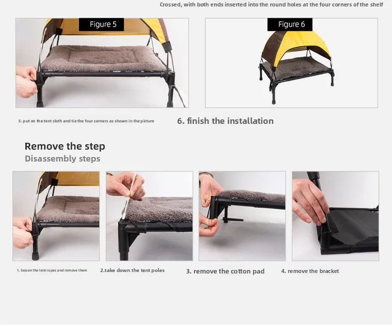 Outdoor Elevated Dog Bed Foldable Raised Pet Cot With Removable Canopy Shade Tent Breathable Dog Bed Carrying Bag For Camping