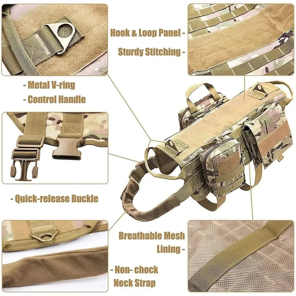 Tactical Pet Chest and Strap Medium Sized Large Dog Vest Set Camo Tactical Dog Training Dog Combat Clothing Vest Pet Supplies