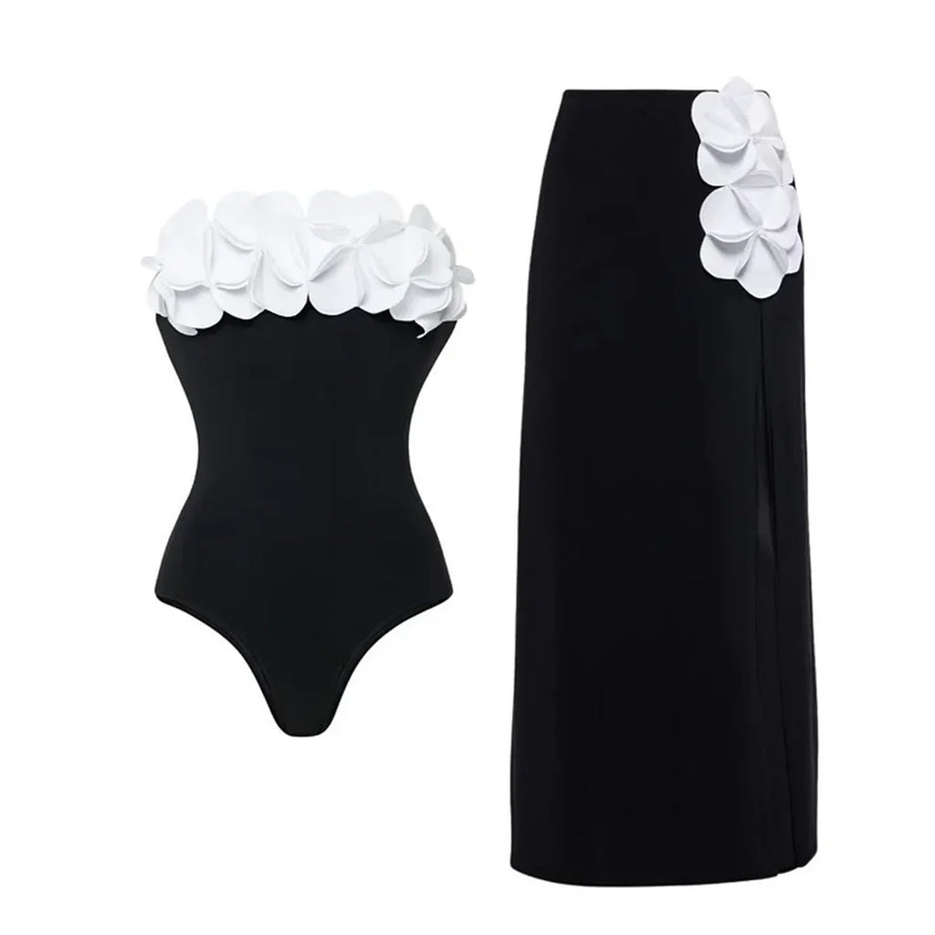 2Pcs Laser Flower Swimsuit Sexy Women Bikini Bandeau Biquini Female Push Up Swimwear Ptachwork Bathing Suits Bodysuit Beachwear