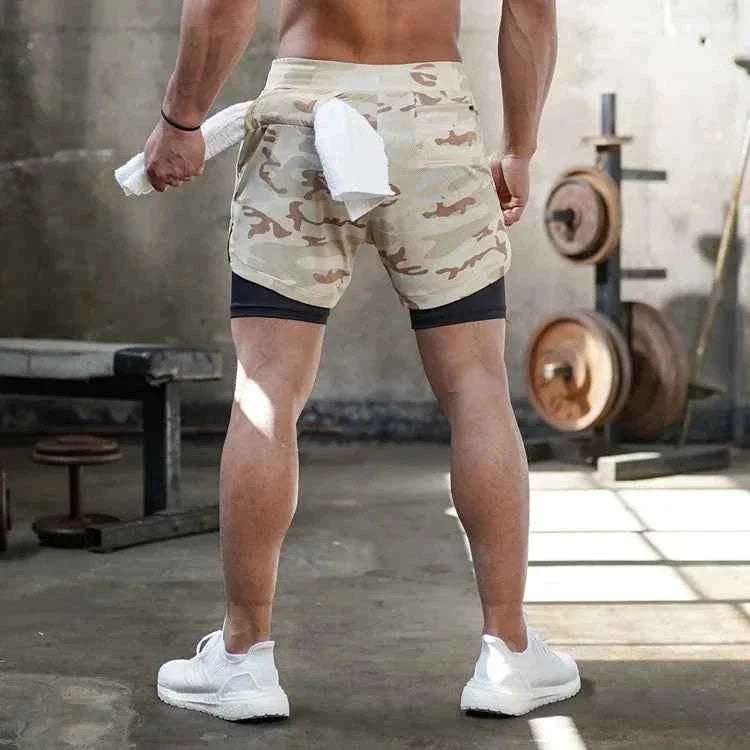 Camo Running Shorts Men Gym Sports Shorts 2 In 1 Quick Dry Workout Training Fitness Jogging Pants Summer