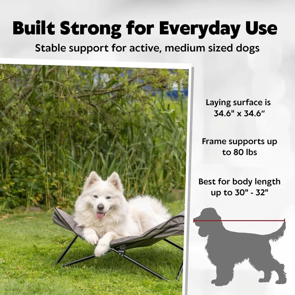 Spring Dog Camping Accessories | Camping Cot for Medium Dog, Elevated Pet Travel Bed 34.6" x 34.6" | Foldable Elevated Puppy Bed