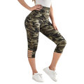 Plus Size Women's Camo Capri Leggings with Side Stripe Cutouts Stylish High Elasticity Knit Sporty  Fashionable Casual Pants