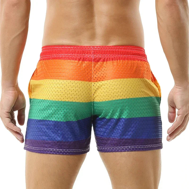 Men's Rainbow Printed Mesh Breathable Swimming Trunks