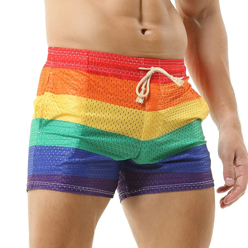 Men's Rainbow Printed Mesh Breathable Swimming Trunks