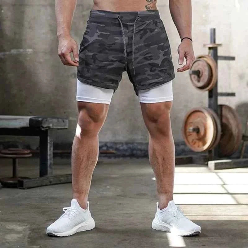 Camo Running Shorts Men Gym Sports Shorts 2 In 1 Quick Dry Workout Training Fitness Jogging Pants Summer