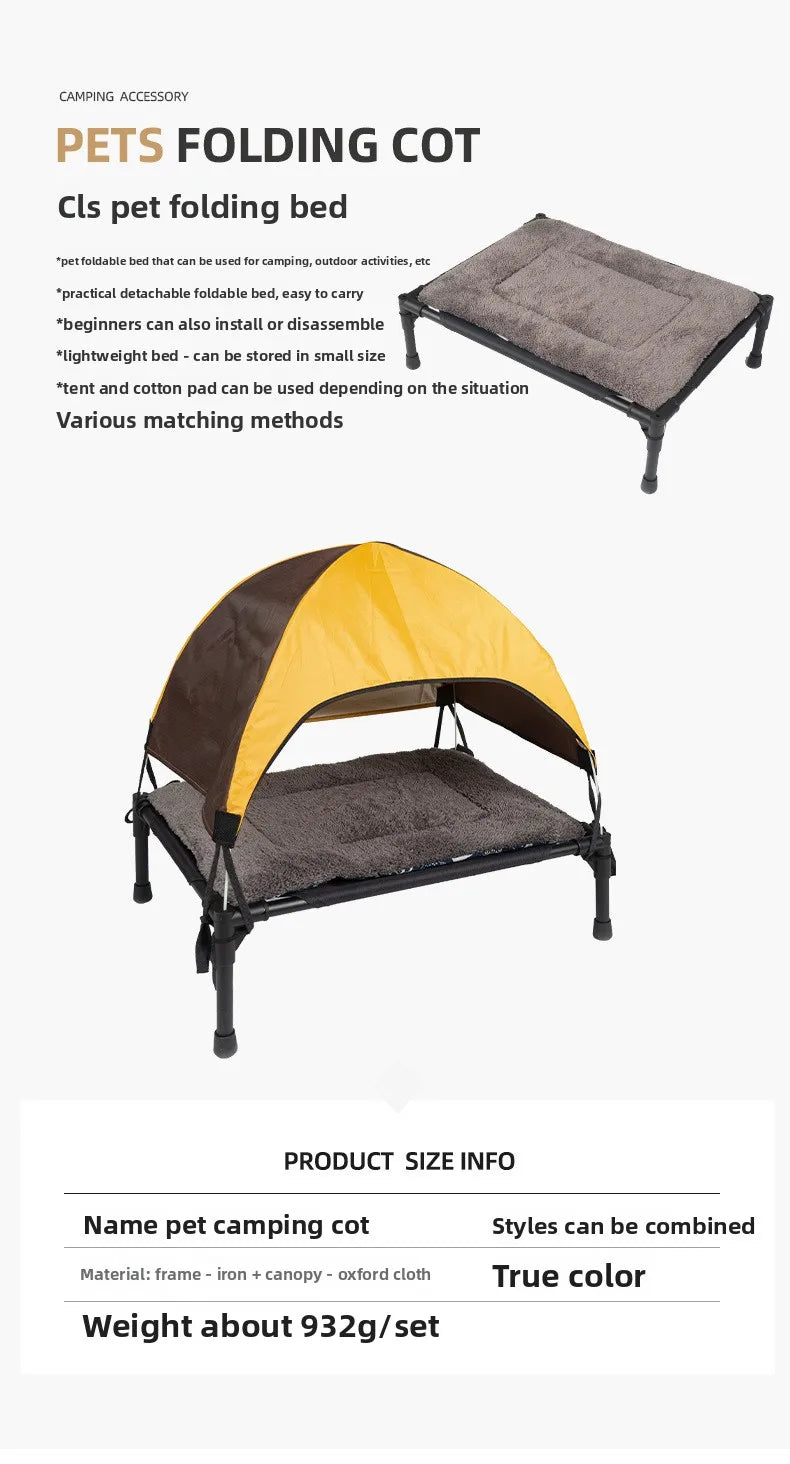 Outdoor Elevated Dog Bed Foldable Raised Pet Cot With Removable Canopy Shade Tent Breathable Dog Bed Carrying Bag For Camping