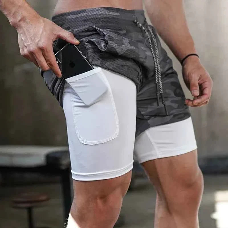 Camo Running Shorts Men Gym Sports Shorts 2 In 1 Quick Dry Workout Training Fitness Jogging Pants Summer