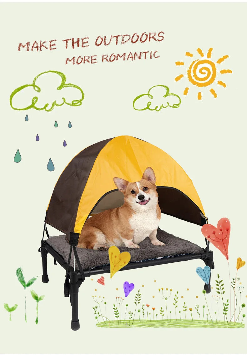 Outdoor Elevated Dog Bed Foldable Raised Pet Cot With Removable Canopy Shade Tent Breathable Dog Bed Carrying Bag For Camping