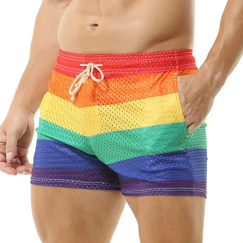 Men's Rainbow Printed Mesh Breathable Swimming Trunks