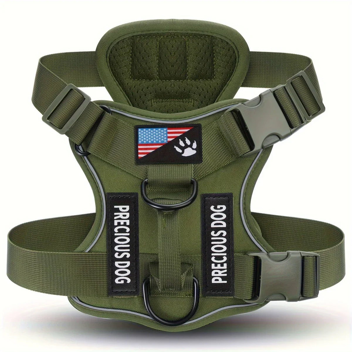 Anti-Pull Tactical Dog Harness with Night Reflective Strips, Heavy-Duty Nylon Military-Grade Vest-Style Leash for Large Dog