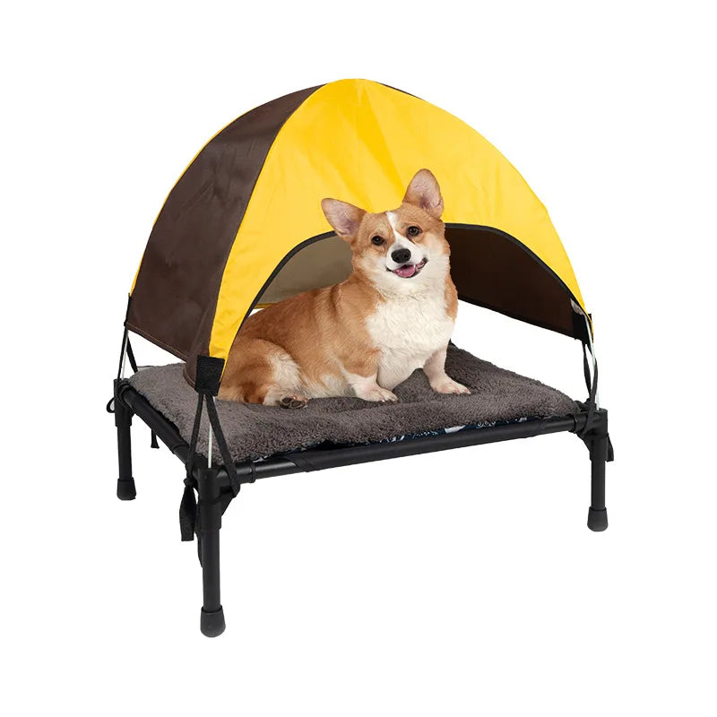 Outdoor Elevated Dog Bed Foldable Raised Pet Cot With Removable Canopy Shade Tent Breathable Dog Bed Carrying Bag For Camping