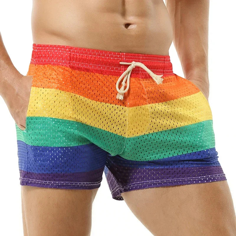 Men's Rainbow Printed Mesh Breathable Swimming Trunks