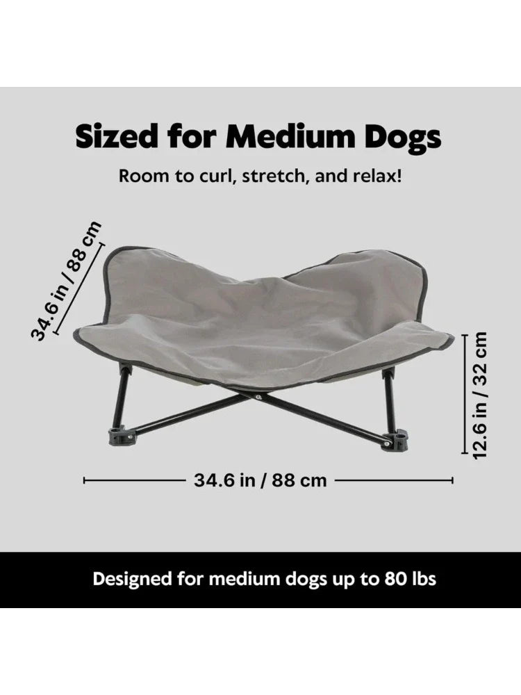 Spring Dog Camping Accessories | Camping Cot for Medium Dog, Elevated Pet Travel Bed 34.6" x 34.6" | Foldable Elevated Puppy Bed
