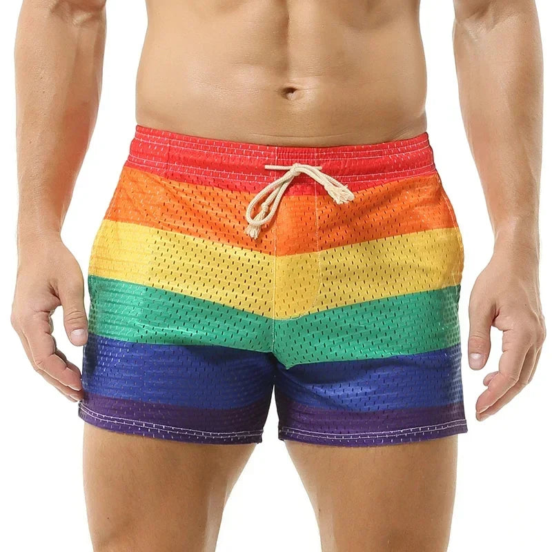 Men's Rainbow Printed Mesh Breathable Swimming Trunks