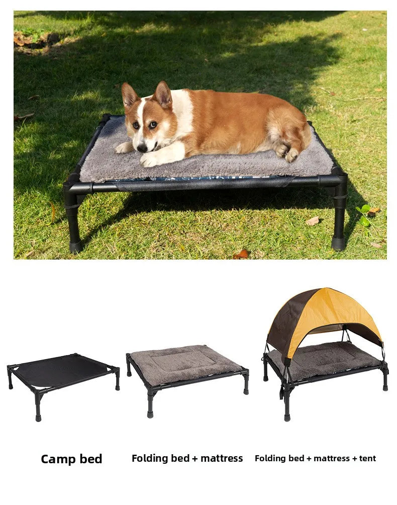 Outdoor Elevated Dog Bed Foldable Raised Pet Cot With Removable Canopy Shade Tent Breathable Dog Bed Carrying Bag For Camping