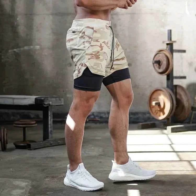 Camo Running Shorts Men Gym Sports Shorts 2 In 1 Quick Dry Workout Training Fitness Jogging Pants Summer