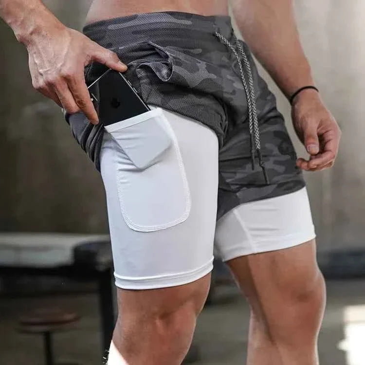 Camo Running Shorts Men Gym Sports Shorts 2 In 1 Quick Dry Workout Training Fitness Jogging Pants Summer